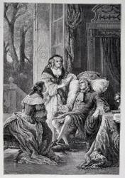 François de La Rochefoucauld (1613-1680) parlant avec Mademoiselle de Sévigné (Marie de Rabutin-Chantal), Marquise de Sévigné dite Madame de Sévigné (1626-1696) et Marie-Madeleine (Marie Madeleine) Pioche de La Vergne, comtesse de Lafayette (Madame de la F