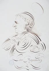 Calligraphie française : Portrait du Père Crapaudin par Bernard de Paris vers 1780. Bibliothèque historique de la ville de Paris