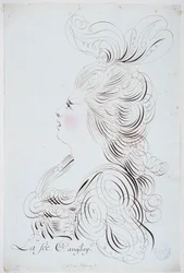 Calligraphie française : Portrait de la princesse de Polignac de face rehaussé à l