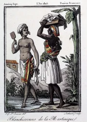 Colonies françaises : blanchisseurs de la Martinique aux Antilles. Gravure de 1805. Chartres, Musée des Beaux-Arts
