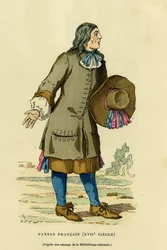 Costume paysan français au XVIIIe siècle. Gravure en couleurs d