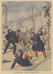 Soldats et policiers français tuant une vache échappée à Limoges