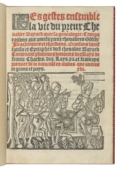 Frontispice de "Les gestes ensemble la vie du preux Chevalier Bayard avec la généalogie", par Symphorien Champier