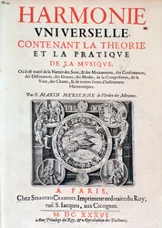 Frontispice de Harmonie universelle contenant la théorie et la pratique de la musique par Marin Mersenne (Marin Mersennus ou le Père Mersenne) (1588-1648), 1637.