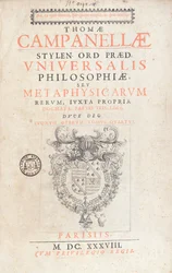 Frontispice de Universalis Philosophiae par Tommaso Campanella, publié à Paris en 1638