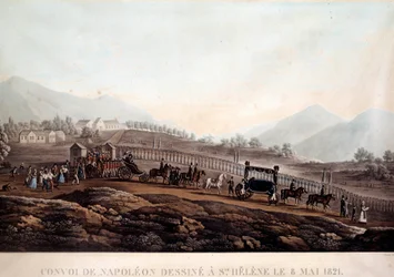 Convoi funèbre de Napoléon Ier (1769-1821) à Sainte-Hélène le 8/05/1821. Gravure vers 1830. Île d
