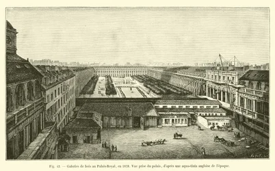Galeries de bois au Palais-Royal, en 1828, vue prise du palais, d