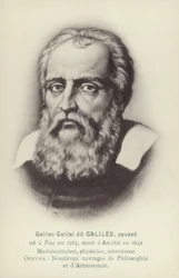 Galileo Galilei (1564-1642), physicien, mathématicien et astronome italien (lithographie)