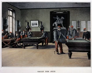 Salle de jeux : soldats jouant au billard et à partir de - dans « Album militaire » - infanterie