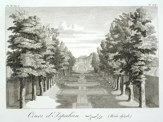 Jardins à Tshehar-Bagh, Ispahan, de Voyages du Chevalier Chardin en Perse, et autres Lieux de l