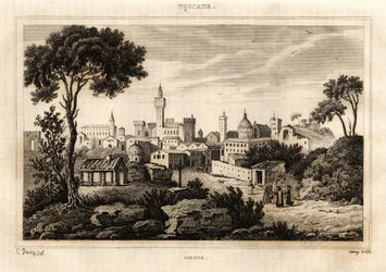 Vue générale de Sienne en Toscane, gravure par C. Deveze dans "Italie pittoresque", éditeur Amable Coste