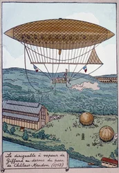 Aérostat à vapeur dirigeable de Giffard au-dessus du parc de Chalais