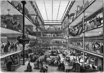 Grands magasins parisiens ; vue intérieure des magasins de la Ville de Saint Denis, rue du Faubourg Saint Honoré, Paris