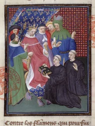 Guillaume de Nangis (d.1300 ou 1303) présente son livre à Philippe IV le Bel, roi de France de 1285 à 1314 (détail)