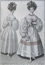Coiffure avec une guirlande de fleurs sauvages, Paris, 1829