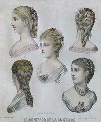 Coiffures, illustration du Moniteur de la Coiffure, 10 décembre 1879