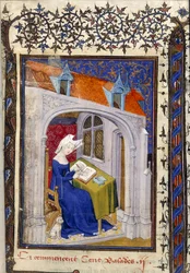 (détail) de Christine de Pizan dans son étude au début des 