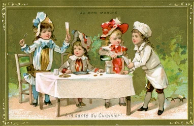 À la santé du cuisinier !, carte promotionnelle du magasin Au Bon Marché, vers 1890