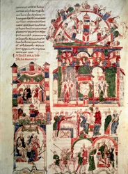 Histoire de la vie du roi Salomon Page de la Bible de Noailles (ou Bible de Sant Pere de Roda ou Saint Pierre de Rodas) 10e ou 11e siècle Paris, B.N.