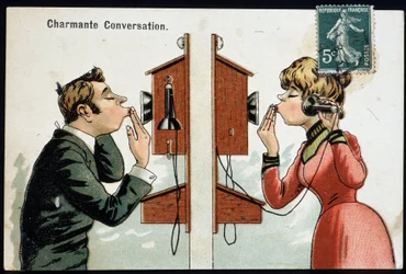 Carte postale humoristique sur le téléphone, début XXe siècle
