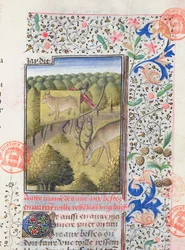 Chasseur se cachant derrière un leurre en chassant un cerf, du Livre de la Chasse par Gaston Phébus de Foix