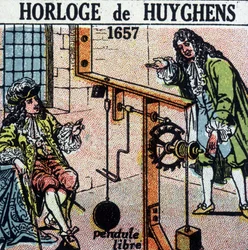 Horloge de Huyghens 1657 (pendule libre) - gravure, début 20ème siècle