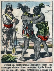 Illustration pour le livre de Daniel Defoe « Robinson Crusoé ». Imagerie d
