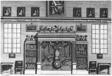 Illustration de Cabinet de la Bibliothèque Sainte-Geneviève par le Révérend Père Claude Du Molinet (1620-87) 1692