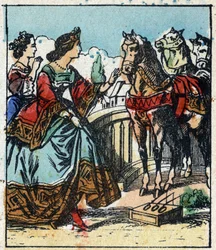 Illustration du conte de Charles Perrault "Cendrillon ou La Petite Pantoufle de verre". Gravure sur bois de l