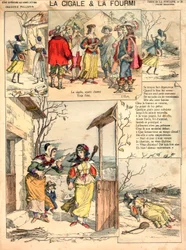 Illustration des Fables de La Fontaine : La Cigale et la Fourmi, gravure, vers 1890