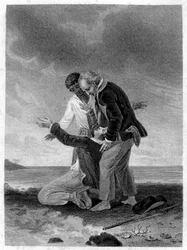 Illustration de « Paul et Virginie » : Paul devant la mer. Roman par Henri Bernardin de Saint Pierre (Saint-Pierre ou St-Pierre), écrivain français (1737-1814).