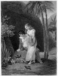 Illustration de Paul et Virginie. Roman par Henri Bernardin de Saint Pierre (Saint-Pierre ou St-Pierre), écrivain français (1737-1814)