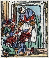 Illustration du conte « Le Petit Poucet » de Charles Perrault. Gravure sur bois de l