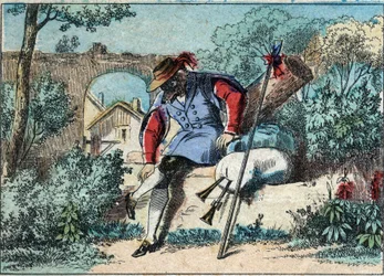Illustration de la fable de Jean de La Fontaine (1621-1695) : le loup devenu berger. Imagerie d