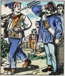 Illustration du conte « La Fourche du Diable » Gravure sur bois de l