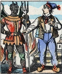 Illustration du conte « La Fourche du Diable ». Gravure sur bois de l