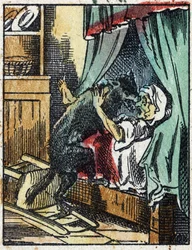 Illustration du conte « Le Petit Chaperon Rouge » de Charles Perrault. Gravure sur bois de l