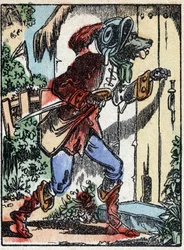 Illustration du conte « Le loup, la chèvre et les sept biquets » Gravure sur bois d