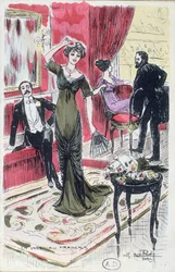 Dans le foyer du théâtre, carte postale 1910