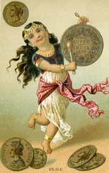 Danseuse indienne battant un tambour de roupies, d