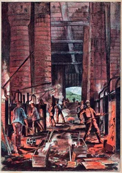 Révolution industrielle - Four de puddlage - Fours de puddlage (Puddlage) - Gravure dans « Sciences à la portée de tous - Physique et chimie populaires » par Alexis Clerc - Fin XIXe siècle - Collection privée