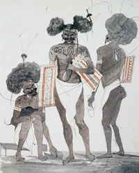 Habitants de Port Dori, aquarelle de Jules-Louis Lejeune, basée sur Voyage autour du monde