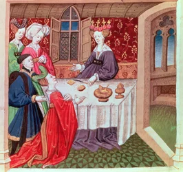 Isolde suppliant la reine Guenièvre pour sa protection, Roman du Chevalier Tristan