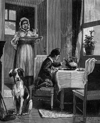 James Watt (1736-1819), enfant, découvrant les lois de la vapeur.
