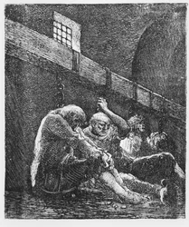 Jean Valjean en prison, Illustration des Misérables, par Victor Hugo, 1865