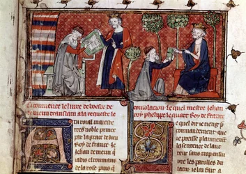 Jean de Meung, écrivant et remettant à Philippe IV, roi de France, ... (manuscrit)