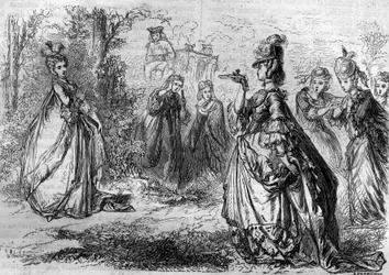Jeanne Bécu, comtesse (ou Madame) du Barry (1743-1793) favorite de Louis XV au Pavillon de Lucienne. Gravure dans « Histoire des papes-rois-reines-et-empereurs à travers les siècles » par Maurice Lachatre