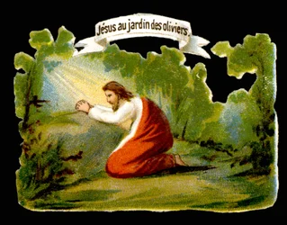 Jésus reçoit la lumière divine dans le Jardin des Oliviers - Chromo., fin 19ème siècle