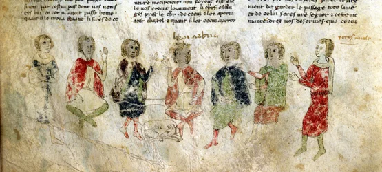 Le roi Arthur et les chevaliers. Manuscrit français du XIIIe siècle. Bibliothèque Marciana, Venise.