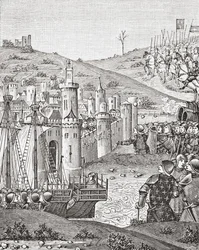 Le roi Charles VII, quittant Rouen, part assiéger la ville de Harfleur, d